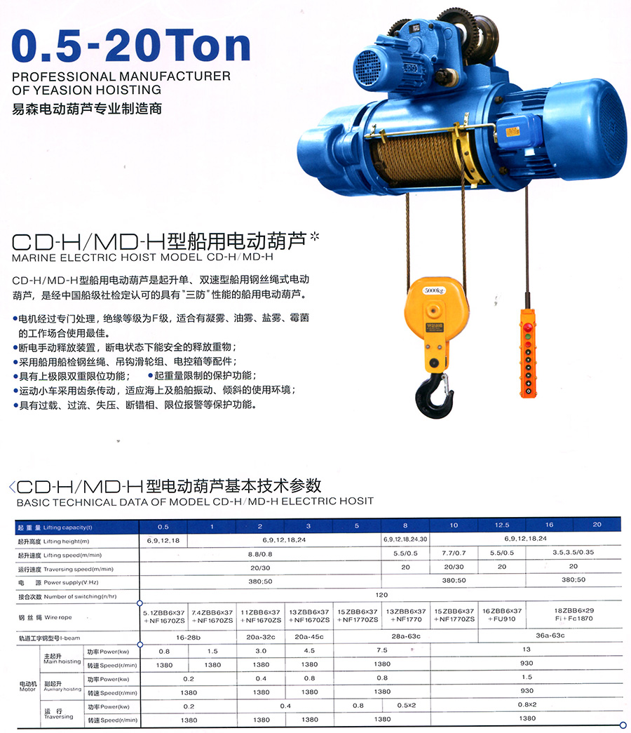 CD-H、MD-H型船用電動(dòng)葫蘆--